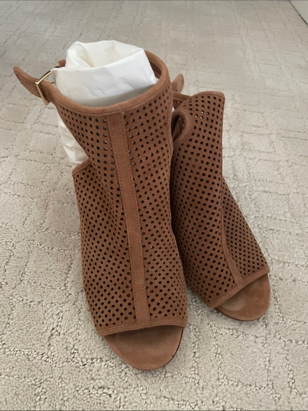 Tory Burch Perforated Suede Open-Toe Slingback Mules - Cognac